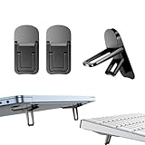 PONICOR 2PCS Zinc Alloy Mini Foldable Laptop Stand, Portable Computer Keyboard Riser with 2 Adjustable Angles, Self-Adhesive Invisible Notebook Stand and Keyboard Lift for Desk (Black)