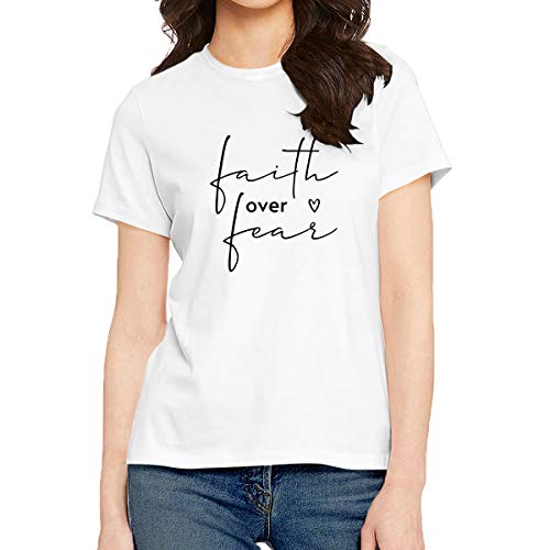Image of Women's Regular Fit Faith Over Fear Cotton Printed Round Neck Half Sleeves Multicolour T Shirt. Pooplu, Trending, Text, Quotes Tshirts