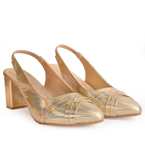 Image of Classic Closed Pointed Toe Mid Block Thick Heel Slingback Pumps for Women Signora105| Glitter Fabric Dress Shoes | Wedding Party | Evening Trendy Signora105