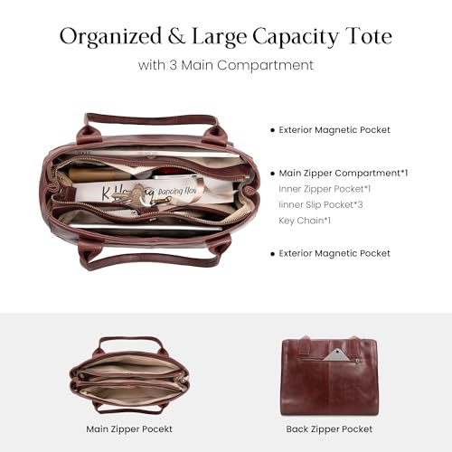 Image of befen Vintage Genuine Leather Work Tote Bag for Women, Tote Bag with Zipper