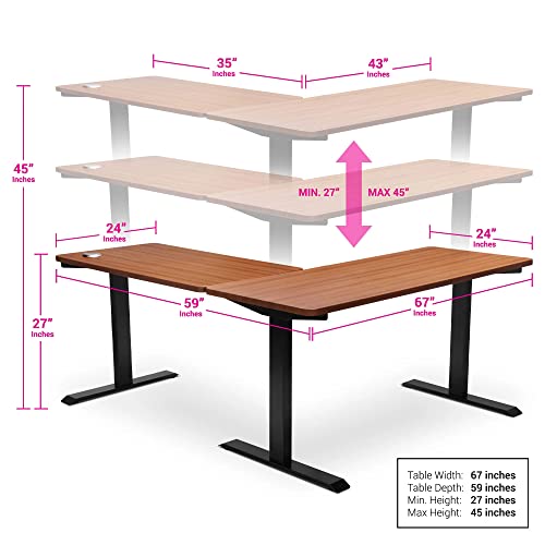 Brodan Electric Standing L Desk With Power Charging Station, Adjustable Height Sit Stand Home Office Desk, L Shaped Computer Desk, 67X59 Inches Corner Stand Up Desk, Walnut Top With Black Frame #TOP2
