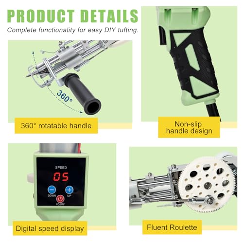 Image of Tufting Gun Kit 2 in 1 Non-Slip Grip Carpet Trimmer kit Digital Screen Controls Speed Rug Gun Kit Cut Pile /Loop Pile Rug Tufting Kit