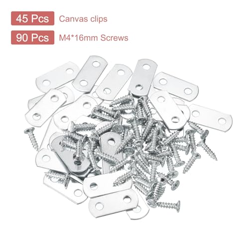 Image of uxcell 45 Pcs 0 /0 Flush Canvas Clips, Picture Framing Mirror Clips Z Shape Canvas Painting Mounting Clips with 2 Mounting Holes with Screws, Silver