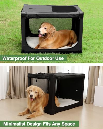24 Inch Collapsible Travel Dog Crate for Medium Large Dogs, Portable Dog Crate 4-Door Foldable Soft Kennel with Durable Mesh Windows for Indoor & Outdoor Travel, with Storage Bag,Black - Image 4