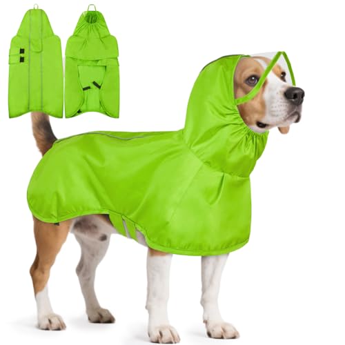 Kuoser Dog Raincoat, Waterproof Dog Jacket with Hood, Reflective Pet Rain Coat for Small Medium Large Dogs, Adjustable Lightweight Puppy Rain Gear for Outdoor Protection & Night Walks