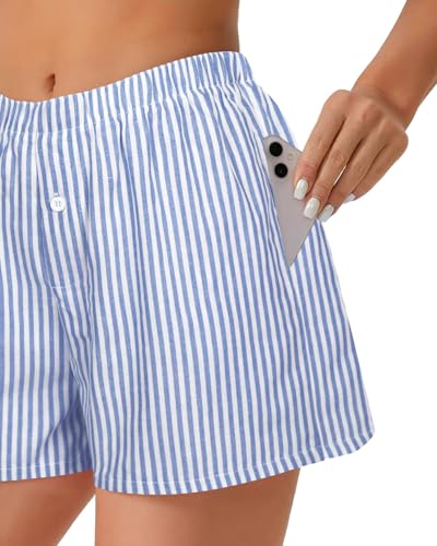 Image of Women Boxer Shorts Summer Gingham Pj Casual Plaid Bottoms with Pocket