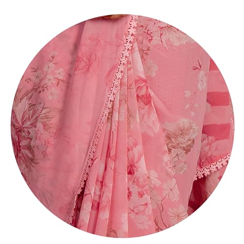 Image of MIRCHI FASHION Saree for Woman Georgette Floral and Leaf Printed | Elegant Farewell and Ceremonial Women's Sari with Blouse Piece