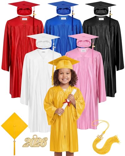Image of Xuhal 6 Set Preschool Graduation Cap and Gown Set Kindergarten Grad Gowns Children Graduation Cap with 2026 Grad Tassel