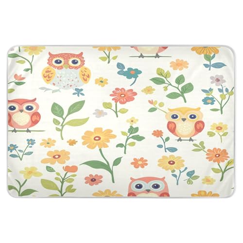 BOESI Doodle Owl and Flower Pattern Waterproof Pads for Bedwetting and Incontinence, Reusable Pads, Reusable Diaper Pads for Bed, Sofa, Travel