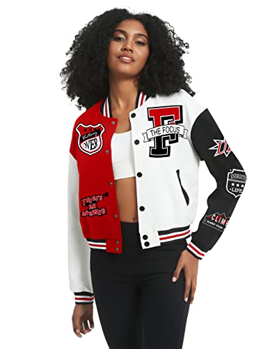 Flygo Bomber Jacket Baseball College Varsity Jacket Vintage Sweatshirt Casual Unisex Streetwear Coats(Red-M) #TOP18