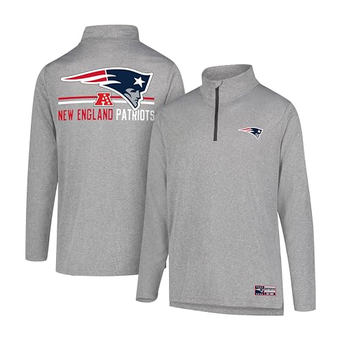 Ultra Game NFL Official Adults Super Soft Quarter Zip Long Sleeve T-Shirt - Unisex, New England Patriots, Heather Gray, Small