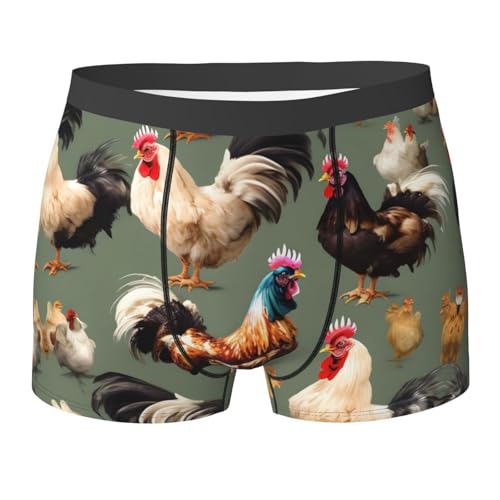 Bkdogkt Einzigartige Herren-Boxershorts mit Huhn- und Hahn-Aufdruck, atmungsaktiv, Stretch, Unterwäsche für Komfort, Schwarz, Medium