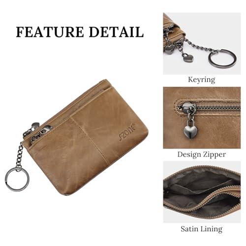 Image of S-ZONE Genuine Leather Coin Purse Women Small Change Wallet Pouch Card Holder with Keychain Gift Box