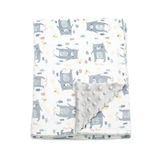 Image of BORITAR Baby Blanket Soft Minky with Double Layer Dotted Backing, Lovely Grey Bear Printed 30 x 40 Inch, Receiving Blankets