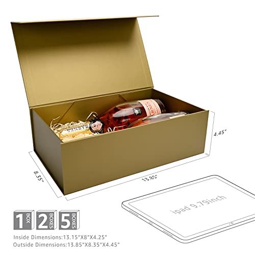 Image of LIFELUM Empty Gift Boxes 2 Pack 13.85 x 8.35 x 4.45 inch Rectangle Collapsible Box with Magnetic Lid and Ribbon,Card,Shredded Paper Filler