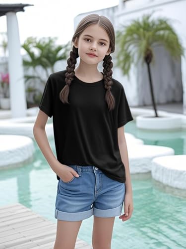 Image of Girls Short Sleeve Tee Shirts Kids Summer Crewneck Tops 5-14 Years