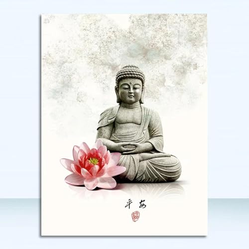 Toile fleurs Bouddha encre de Chine pour créer une ambiance zen chez soi