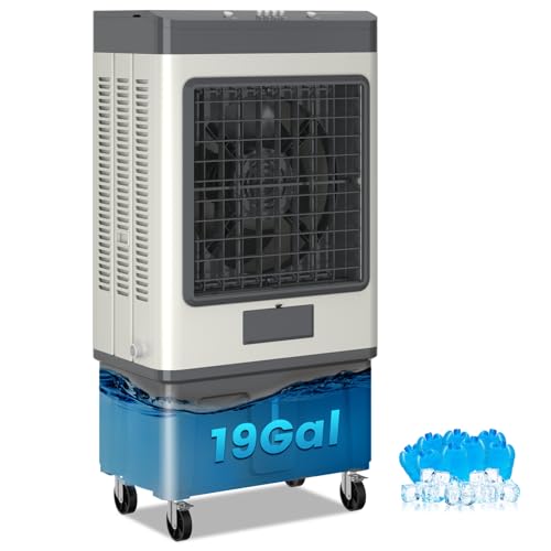 VCJ 6500CFM Swamp Cooler, Evaporative Air Cooler with 19Gal Water Tank, 8 Ice Packs, 120°Oscillation, 3 Speeds, Swamp Cooler Air Conditioner for Outdoor Patio Garage Commercial Industrial Use