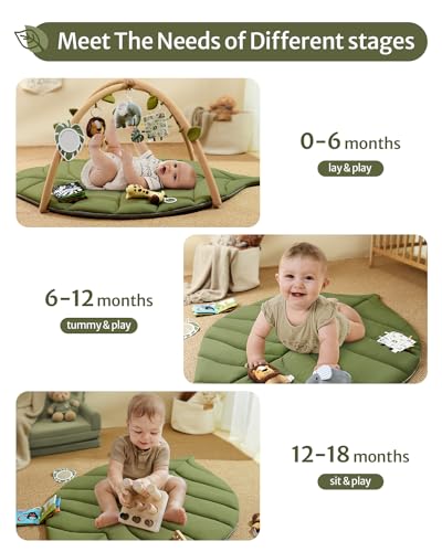 Blissful Diary YXTSYK Baby Play Gym & Activity Mat, Oversize Leaf Shaped Baby Play Mat W 6 Detachable Toys, Tummy Time Mat Promote Motor Skills & Sensory Development Mat thumb #3