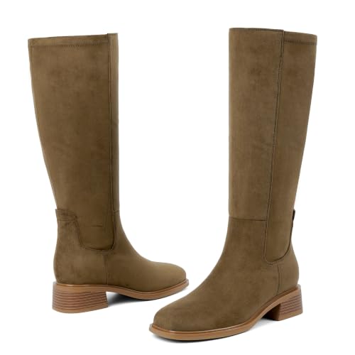 Image of QIY Knee High Boots for Women Low Heel Flat Tall Boots
