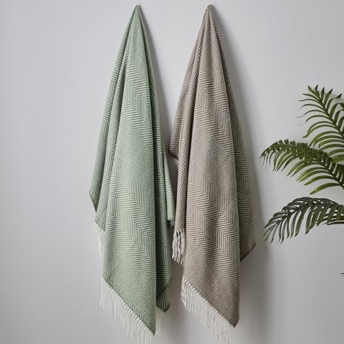 Image of CREVENT 50 inchX60 inch Farmhouse Breathable Soft and Warm Classic Throw Blanket for Sofa Couch Bed, Faux Cashmere Home Decoration Throw with Tassles (Coffee)