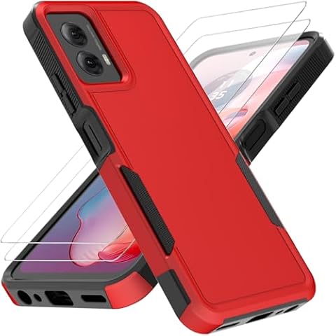 PhuLok Compatible with Motorola Moto G Power 5G 2024 Case with HD Screen Protector Heavy Duty Rugged Full-Body Shockproof Military Grade Protection (Red, Moto G Power 5G 2024) Cover