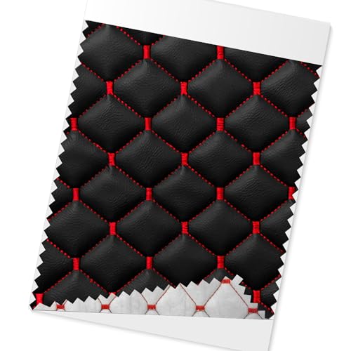 OMAC Embossed Black Faux Leather Lining Red Diamond Stitch Car ...