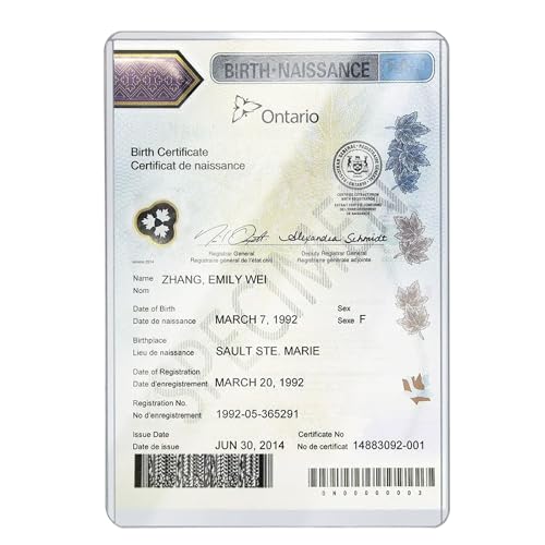 KNUKPE - Birth Certificate Holder Canada - 5x7 Inches, Sturdy Clear Plastic Birth Certificate Holder, Protective Cover for Newborn Baby Documents (1)