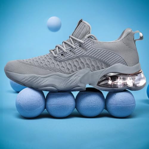 Mevlzz Mens Air Cushion Running Shoes Breathable Tennis Fashion Sneakers Non Slip Workout Casual Sport Gym Trail Comfortable Walking Shoes Grey