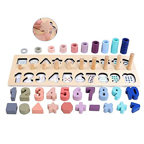 Counting Shape Stacker Puzzle Board Wooden Number Count Sort Stacking Tower Digital Shape Match Teaching Toy Montessori Wood Early Education Toy Set for Toddler Preschool Kids, Learning Toys