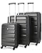 Produktbild Aerolite Leichter ABS Hartschale 4 Rollen 3 Teilig Trolley Kofferset Koffer Gepäck-Set Reisekoffer Hartschalenkoffer Rollkoffer Gepäck, Kohlegrau