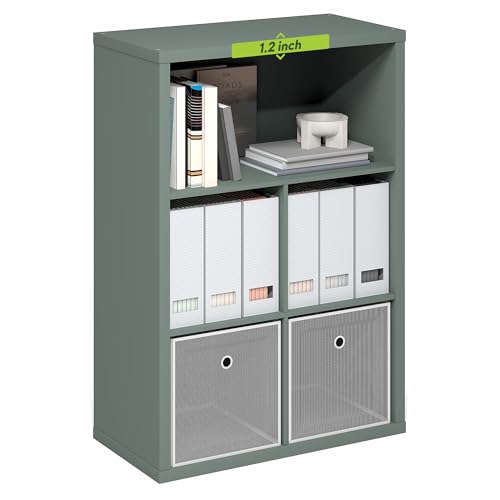 Image of Furinno Cubicle Book Shelf, 5-Cube Bookshelf, Extra Thick Frame Cube Storage Organizer Bookcase with Closed Back, 15.3 x 29.9 x 43.3, for Living Room, Bedroom, Home Office, Sage Green