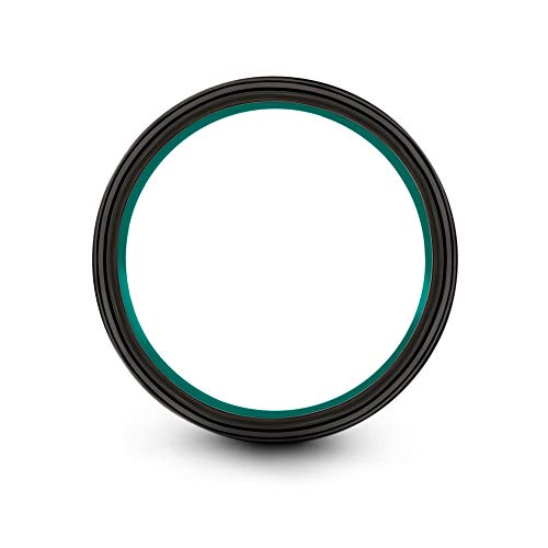 Chroma Color Collection Tungsten Carbide Wedding Band Ring 10Mm For Men Women Teal Interior With Black Exterior Flat Cut Brushed Polished Comfort Fit Anniversary Size 6.5 #TOP1