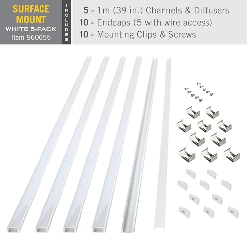 Image of Armacost Lighting LED Tape Light Mounting Channel, Surface Mount, White 5-Pack 960055N
