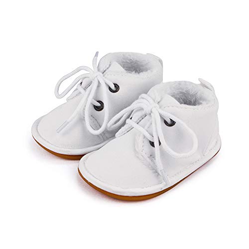 Lacofia Botas de Invierno de Suela de Goma para bebés niños o niñas Zapatillas de Deporte con Cordones para bebé Blanco 12-18 Meses