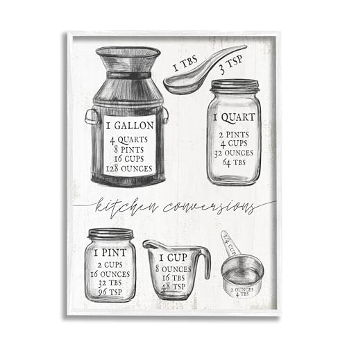 Vintage Kitchen Conversion Chart, 16 x 20 Inch Framed Giclée Print