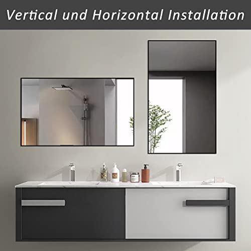 Boromal Spiegel Schwarz 100x70cm Rechteckiger Spiegel mit Metall Rahmen Badspiegel Wandspiegel für Badezimmer, Waschräume, Schlafzimmer – Ansicht 3
