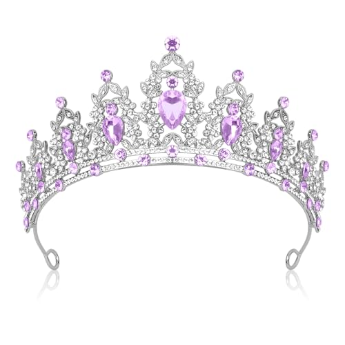JIOMULIG Crown, Tiara for Women, Purple Rhinestone, Silver Metal, Fashion Headband, Adult Women's Queen Crown, Birthday Party, Wedding, Prom, Pageant, Gift