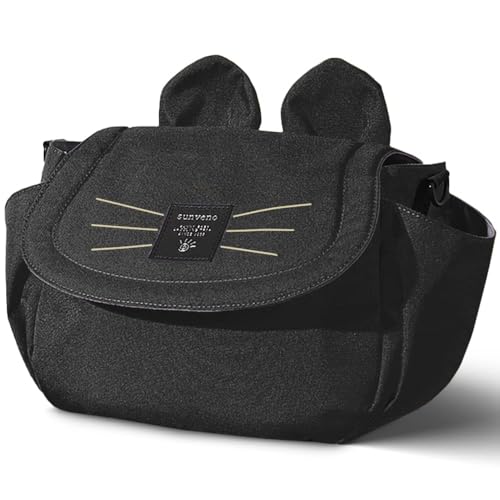 SUNVENO Universal Stroller Organizer with Insulated Cup Holder Shoulder Strap Cute Diaper Mommy Travel Bag for Stroller like Uppababy, Baby Jogger, Britax, BOB, Umbrella and Pet Stroller, Black - Thumbnail 7