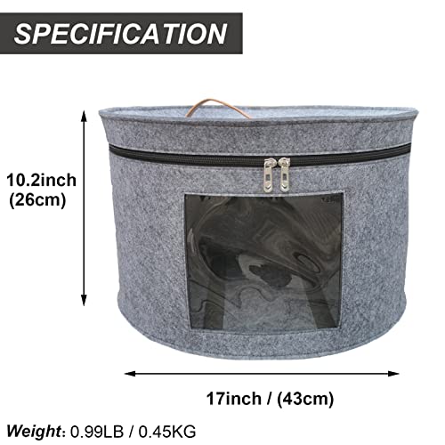 Image of Hat Storage Box 17 inch D x 10.2 inch H Hat Travel Case Clothes Storage Bin for Women Stuffed Animal Toy Organizer Closet Organizer Bucket with Lid and Transparent Front Cover (Grey-43 * 26CM)