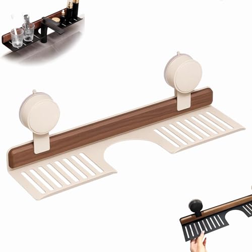Dewppxi Walnuss Saugnapf Badezimmer Regal, Waschbeckenregal über Wasserhahn, Waschbecken-Wasserhahn-Organizer, Waschbecken Regal Ohne Bohren Für Schlafzimmer RV Schlafsaal Küche (Weiß,40cm)
