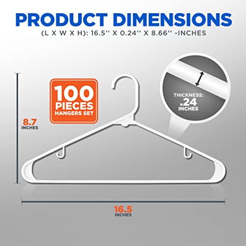 Serenelife White Standard Plastic Hangers - Space Saving Durable Tubular Heavy Duty Clothes Hanger Set Ideal For Laundry/Daily Use, Can Hold Up To 5.5 Lbs. For Coats, Jackets, Pants & Dress(100-Pack) #TOP6