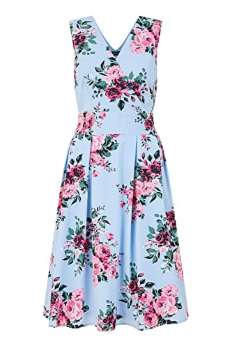 Mela London Mela Blue Rose Printed Wrap Over Sleeveless Skater Dress 16 Blue