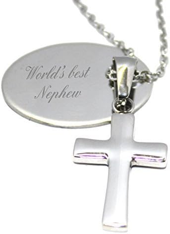 Luxury Engraved Gifts UK World's best Nephew personalised mens cross necklace in gift box - AA101