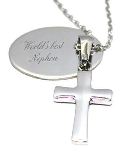 Luxury Engraved Gifts UK World's best Nephew personalised mens cross necklace in gift box - AA101