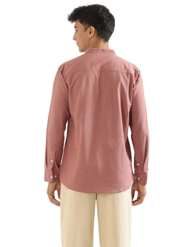 Image of SAADAA Men's Short Kurta - Linen Cotton Blend, Airy Fabric, Regular Fit, Mandarin Collar, Solid Color - Casual, Festive & Ethnic Wear