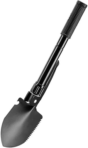 Barska AF13292 Pala de metal plegable con púa, brújula y bolsa para camping, jardinería, detección de metales, etc., color negro, talla única