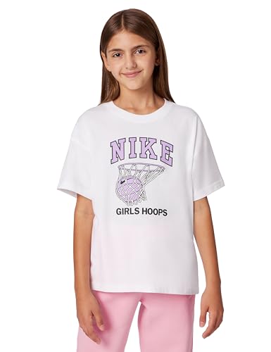 Nike Girls' Sportswear T-Shirt (Basketball Hoop), White, Small
