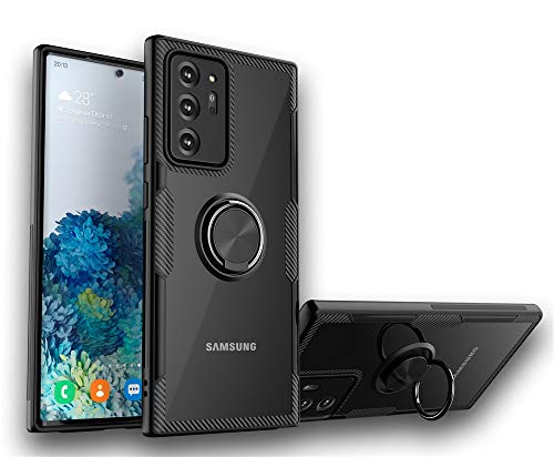 LAGUI Compatible para Funda Samsung Galaxy Note 20 Ultra, Transparente rigida Delgada Carcasa con Anilla Posterior, Compatible con Soporte de Montaje Magnético del Coche. Negro