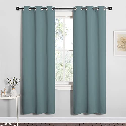 NICETOWN Modern Blackout Curtains Noise Reducing for Bedroom, Thermal Insulated and Privacy Room Darkening Drape Panels for Boy's Guest Room Door Window (Greyish Blue, 2 Panels, W34 x L72 -I